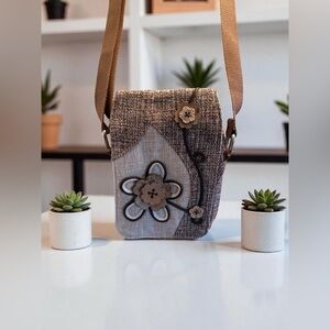 Women’s Floral Design Retro Crossbody Phone Bag Contrasting Colors Khaki Brown